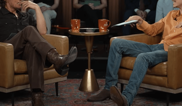 Timothée Chalamet and Matthew McConaughey speaking during a CNN town hall interview.